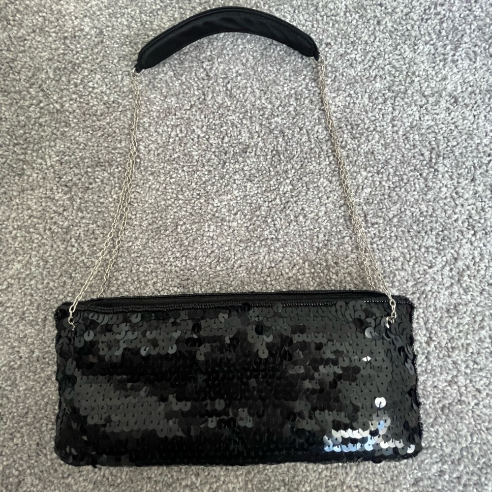 New York & Company Small Black Sequins Chain Strap Shoulder Bag
